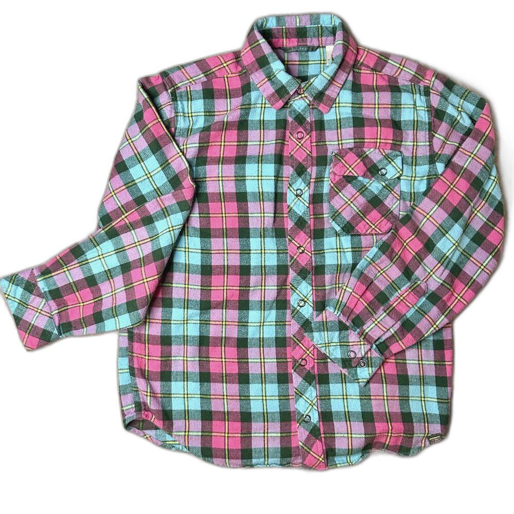 LL Bean Girl's All Season Flex Flannel Pink and Teal Plaid Size 8-10